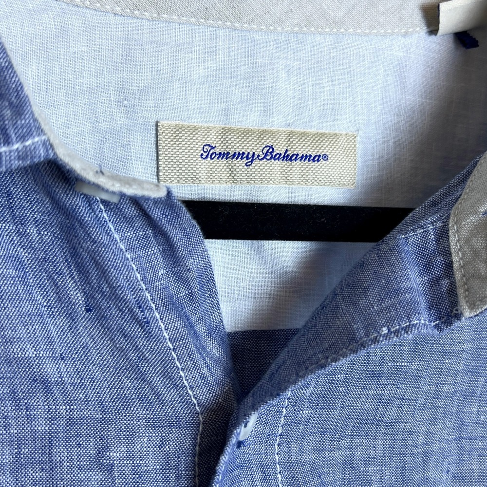 Tommy Bahama Linen Button Up Shirt Men's Size Large Blue - Picture 3 of 8